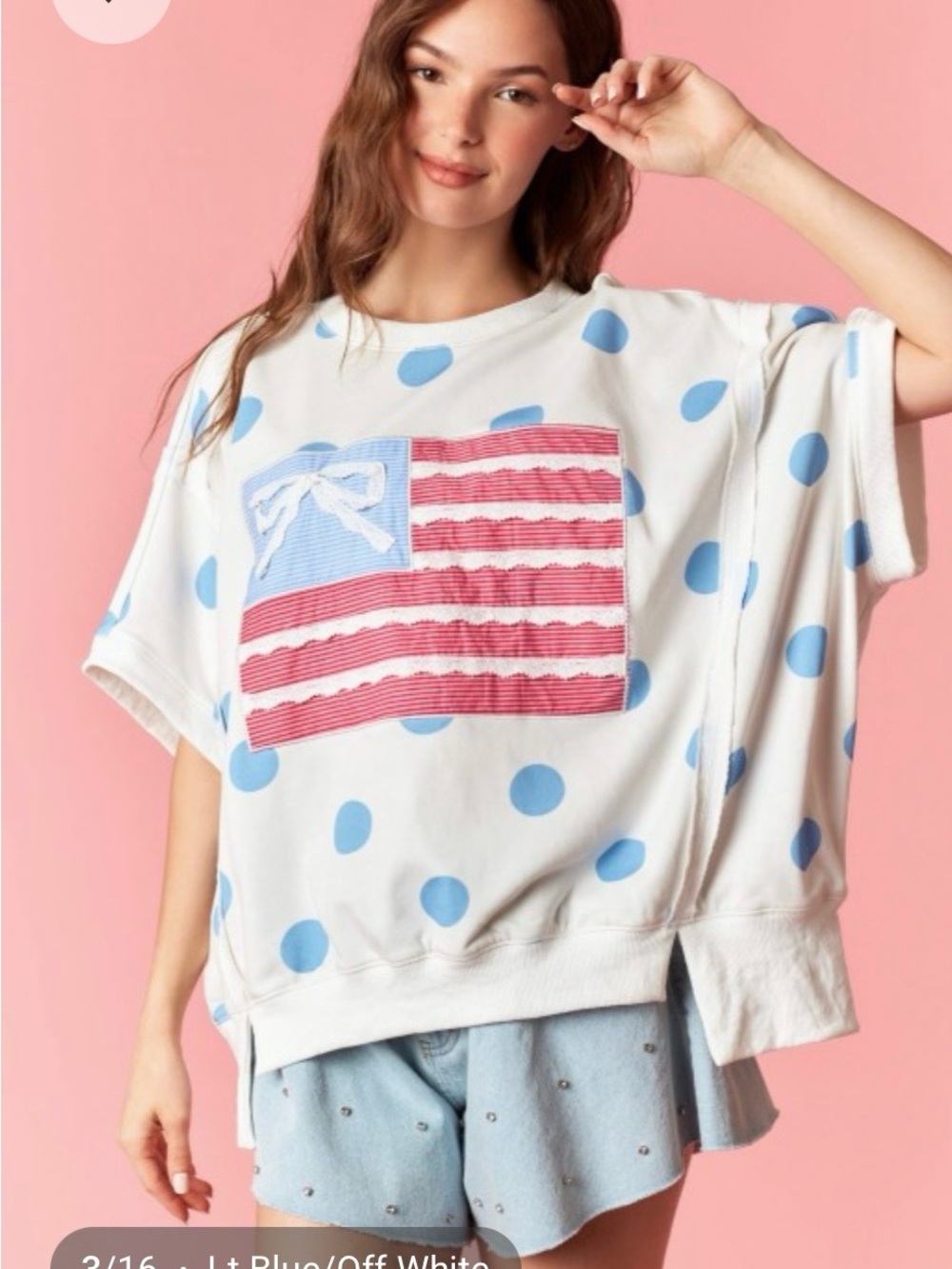 BIG DOT FRENCH TERRY STARS AND STRIPE
FLAG PATCHES TOP - Picture 2 of 6
